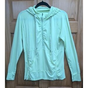 Tangerine Women's Hoodie Large Half Zip Neon Yellow Pockets Thumb Holes